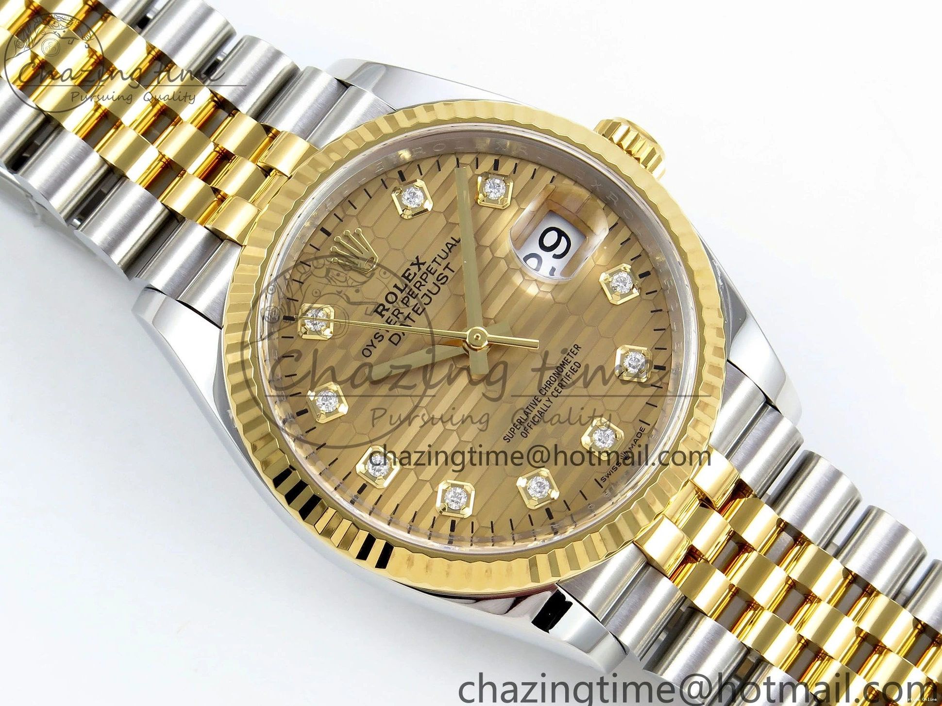 0418 Effortless DateJust 36 126233 Clean 1:1 Best Edition 904L Steel YG Textured Diamonds Dial on SS YG Jubilee Bracelet VR 1500